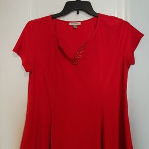 Roz & Ali Red Blouse with Embellished Neckline